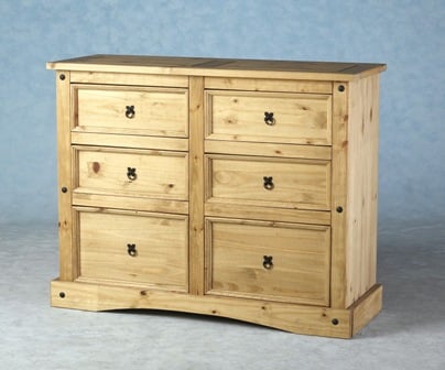 Central 6 Drawer Chest In Waxed Pine
