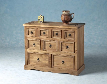 Photo of Central 9 drawers chest in distressed waxed pine