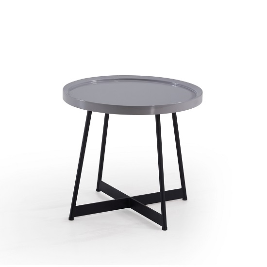 Product photograph of Corrick Circular End Table In Grey High Gloss And Metal Legs from Furniture in Fashion