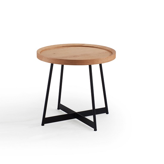 Read more about Corrick circular end table in white oak and metal legs