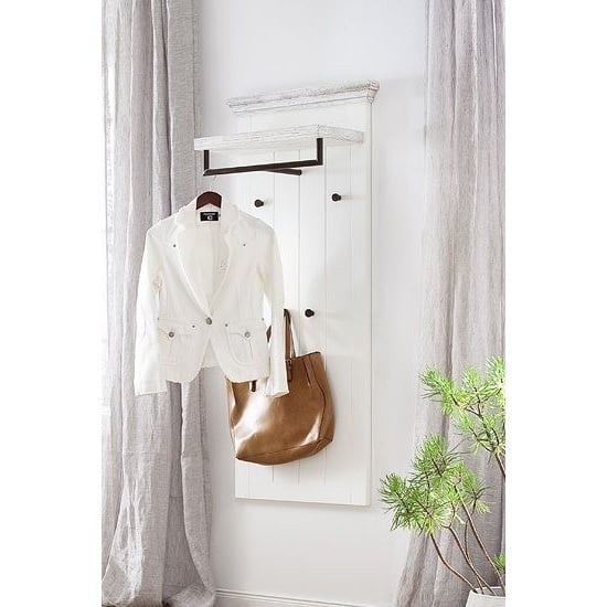 Corrin Wooden Wall Mounted Coat Rack Panel In White With 4 Hooks