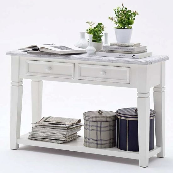 Corrin Wooden Console Table In White With 2 Drawers_2