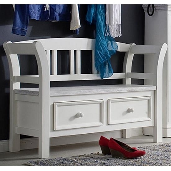 Photo of Corrin trendy wooden shoe bench in white with 2 drawers