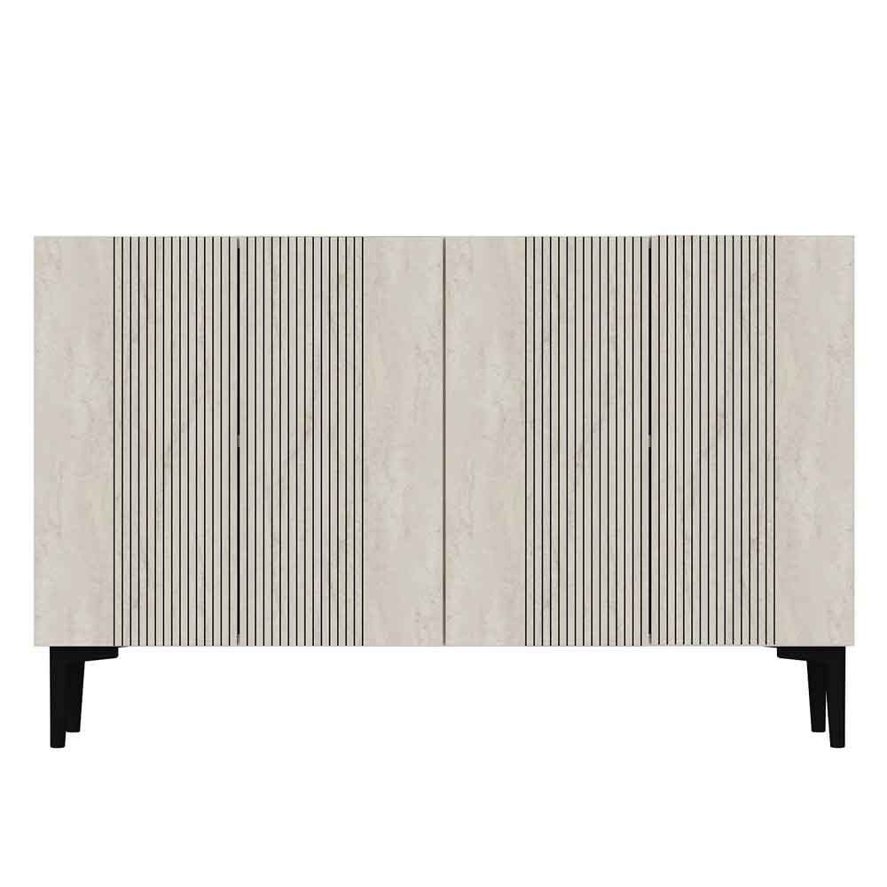 Corsa 1200mm Wooden Sideboard with 4 Doors in White and Travertine Marble Effect