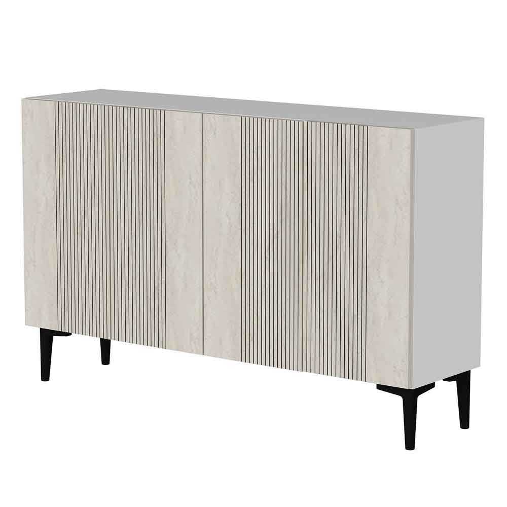 Corsa 1200mm Wooden Sideboard with 4 Doors in White and Travertine Marble Effect