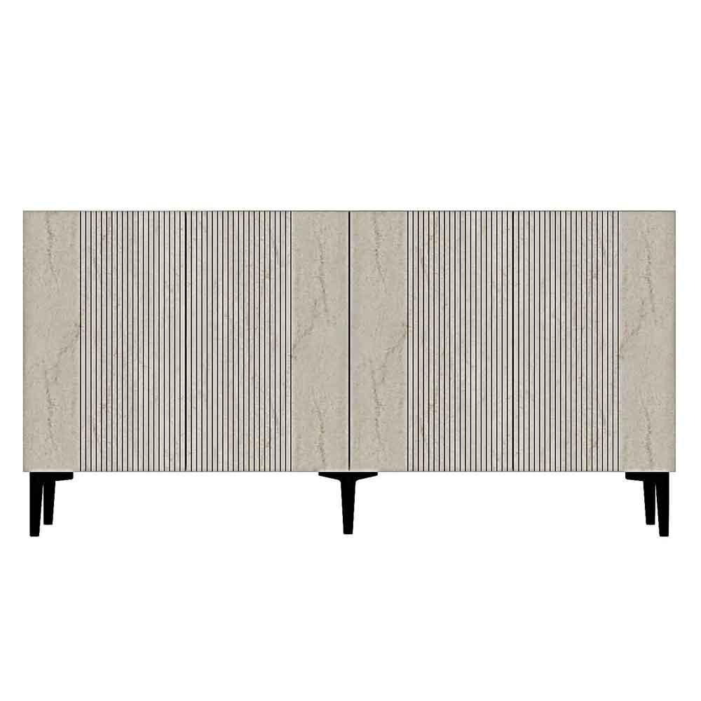 Corsa 1500mm Wooden Sideboard with 4 Doors in White and Travertine Marble Effect