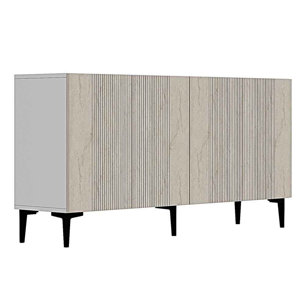 Corsa 1500mm Wooden Sideboard with 4 Doors in White and Travertine Marble Effect