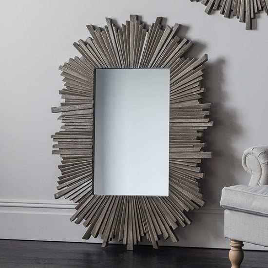 Photo of Corsley starburst wall mirror rectangular in grey weathered