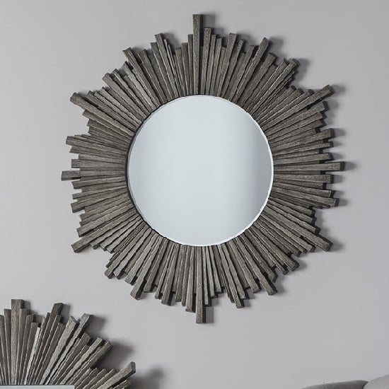 Product photograph of Corsley Starburst Wall Mirror Round In Grey Weathered from Furniture in Fashion