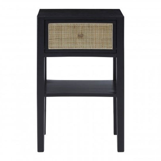 Corson Cane Rattan Wooden Bedside Table In Black With 1 Drawer