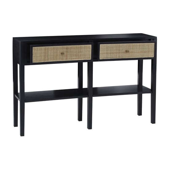 Corson Cane Rattan Wooden Console Table With 2 Drawers In Black