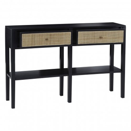 Corson Cane Rattan Wooden Console Table With 2 Drawers In Black_2