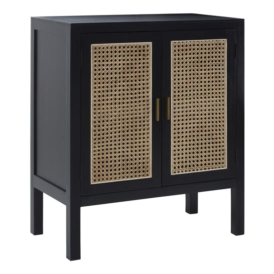 Photo of Corson cane rattan wooden sideboard with 2 doors in black