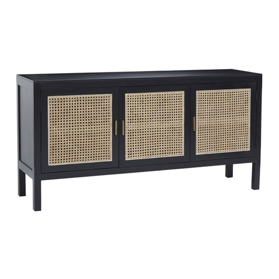 Product photograph of Corson Cane Rattan Wooden Sideboard With 3 Doors In Black from Furniture in Fashion