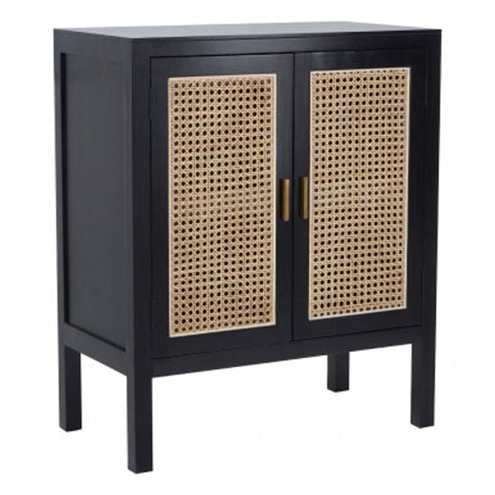 Corson Cane Rattan Wooden Sideboard With 2 Doors In Black