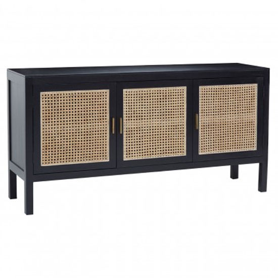 Corson Cane Rattan Wooden Sideboard With 3 Doors In Black_1
