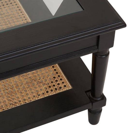Corson Clear Glass Coffee Table With Rattan Undershelf In Black