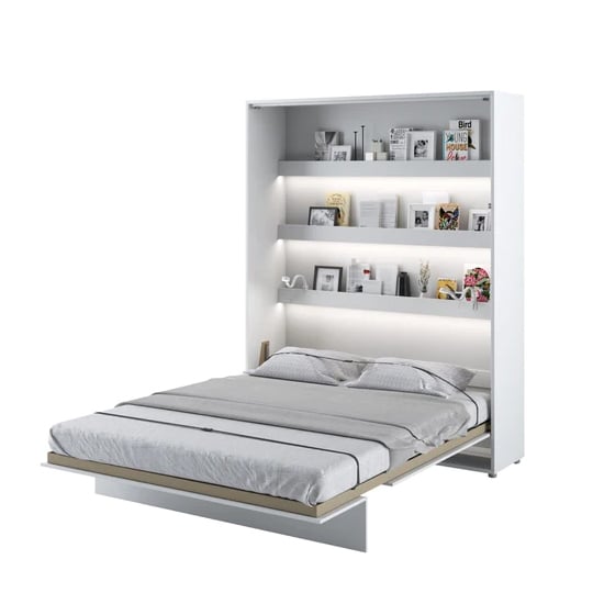 Cortez High Gloss King Size Bed Wall Vertical In White With LED