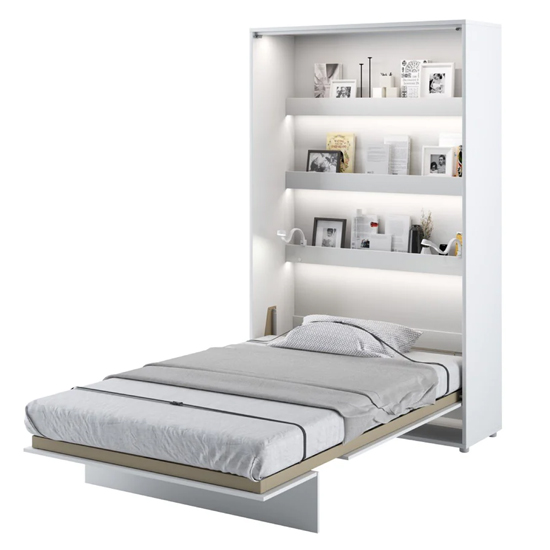 Photo of Cortez high gloss small double bed wall vertical in white with led