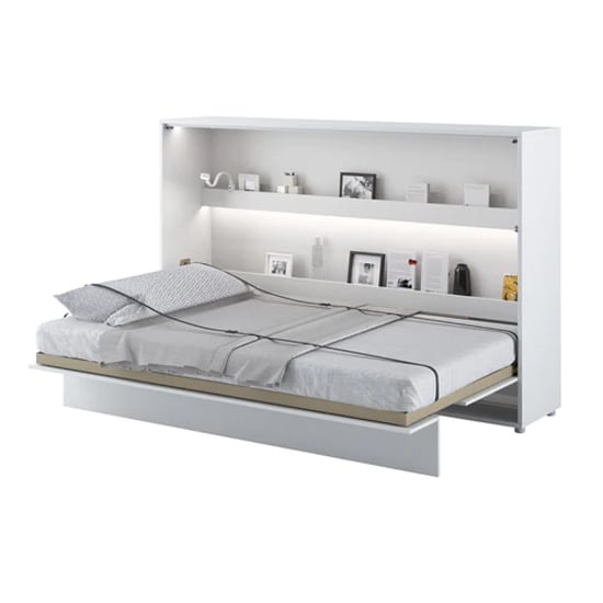Cortez Gloss Small Double Bed Wall Horizontal In White With LED