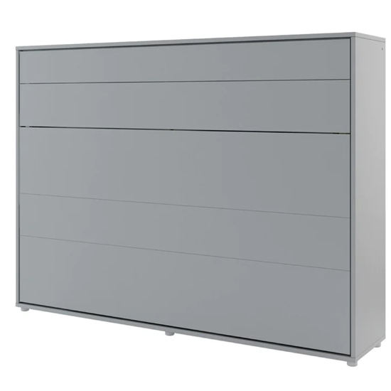 Cortez Wooden Double Bed Wall Horizontal In Matt Grey With LED