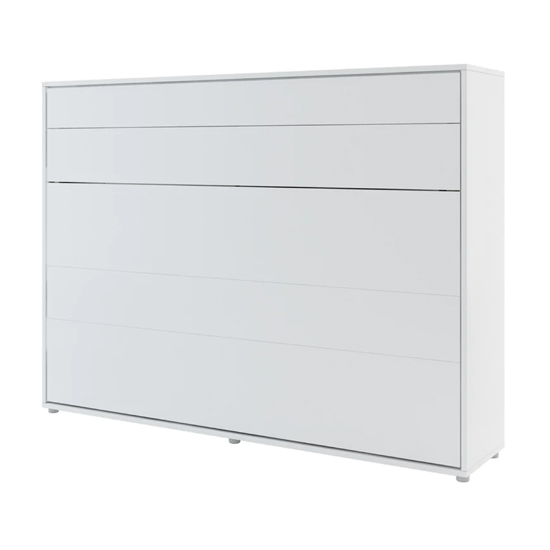 Cortez Wooden Double Bed Wall Horizontal In Matt White With LED
