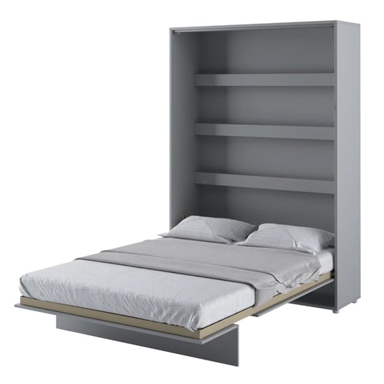 Photo of Cortez wooden double bed wall vertical in matt grey with led
