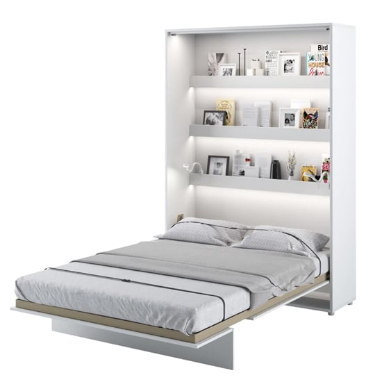 Photo of Cortez wooden double bed wall vertical in matt white with led