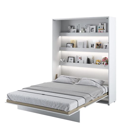 Product photograph of Cortez Wooden King Size Bed Wall Vertical In Matt White With Led from Furniture in Fashion