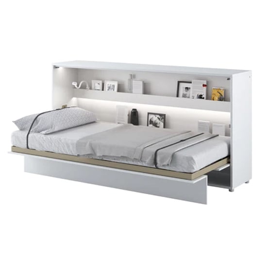 Cortez Wooden Single Bed Wall Horizontal In Matt White With LED