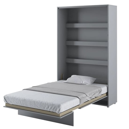 Cortez Wooden Small Double Bed Wall Vertical In Matt Grey With LED_1