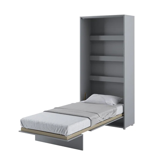 Read more about Cortez wooden single bed wall vertical in matt grey with led