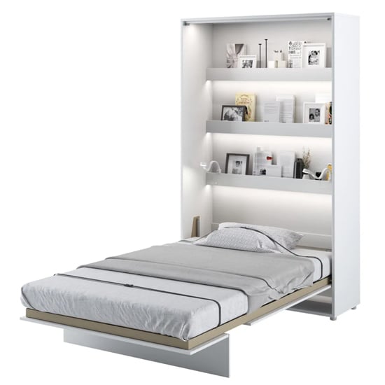 Cortez Wooden Single Bed Wall Vertical In Matt White With LED_1