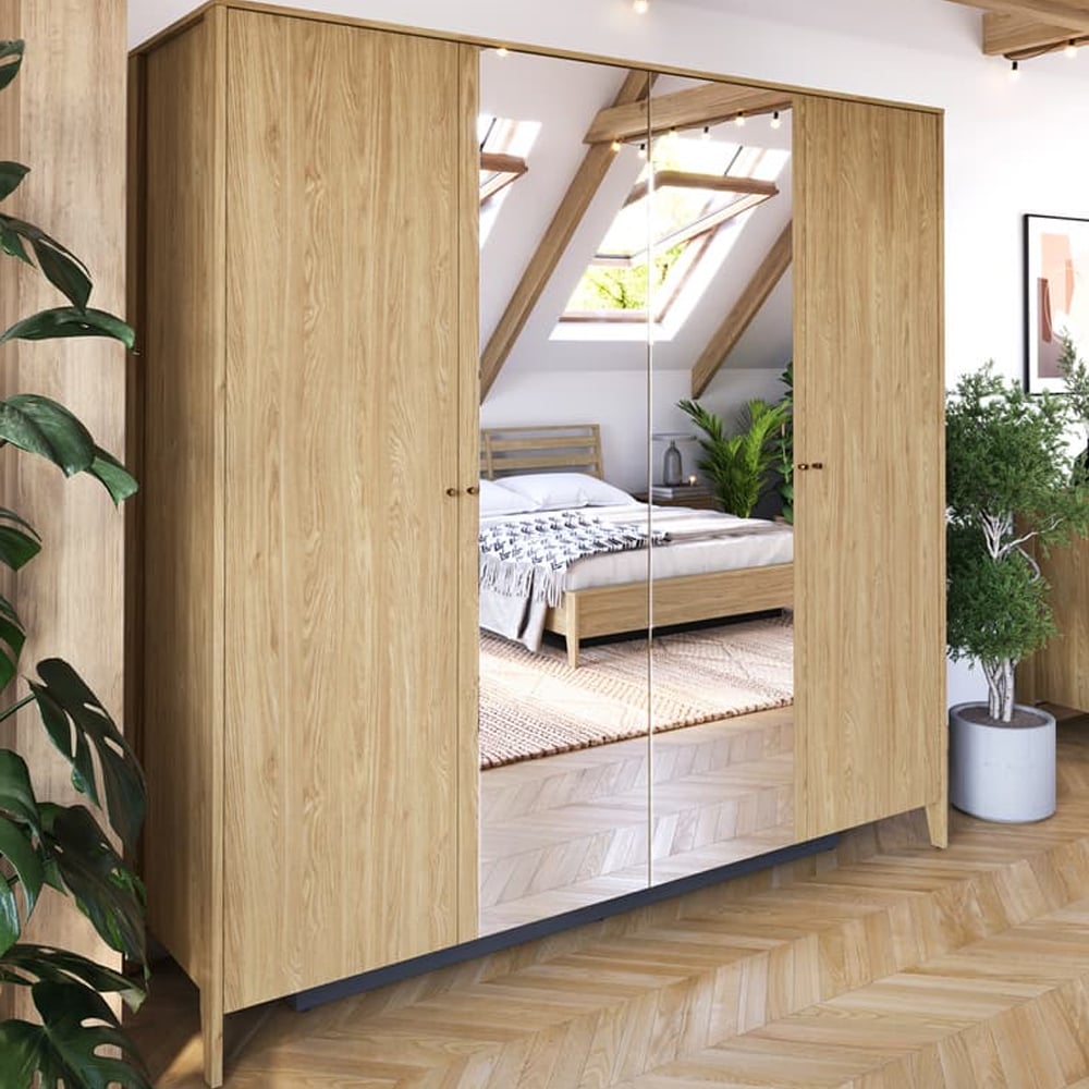 Cortez Wooden Wardrobe With 4 Doors In Oiled Oak