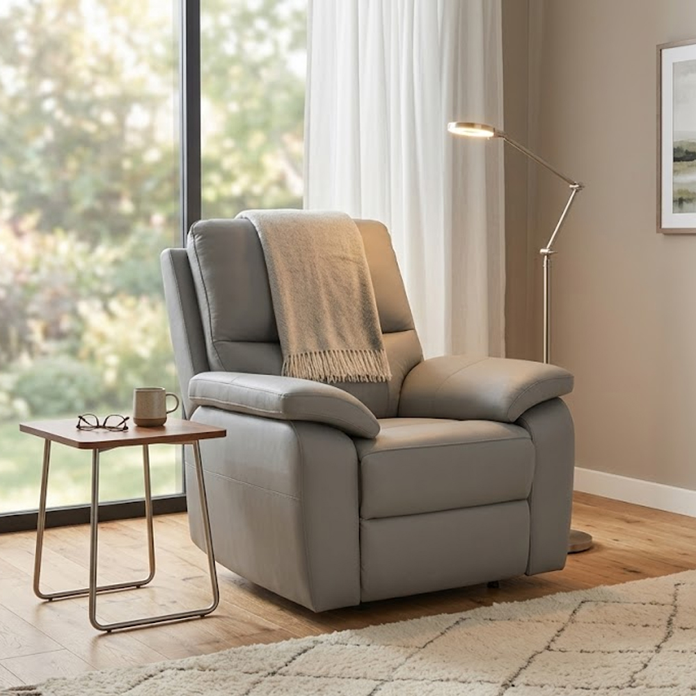 Cortina Leather Electric Recliner 1 Seater Sofa in Grey