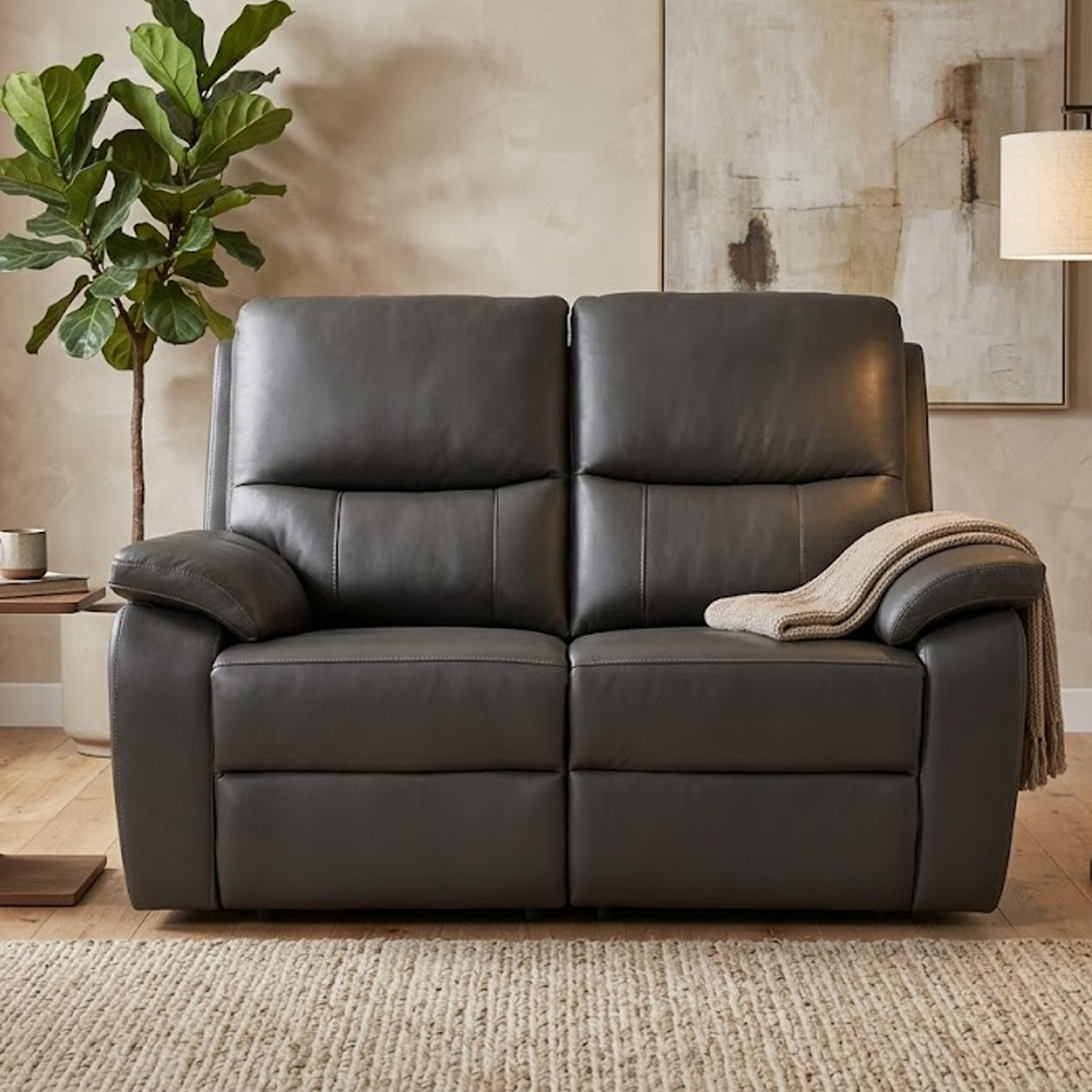 Cortina Leather Electric Recliner 2 Seater Sofa in Charcoal