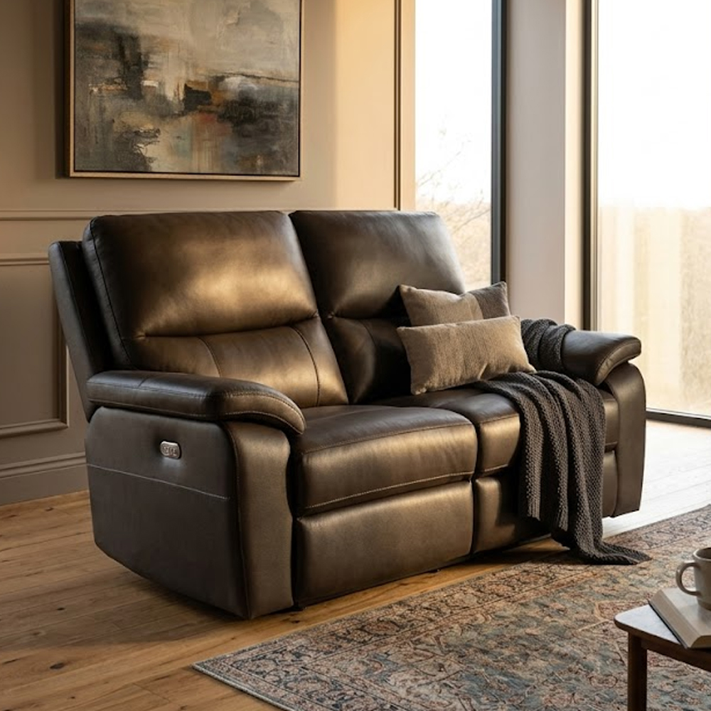 Cortina Leather Electric Recliner 2 Seater Sofa in Chocolate