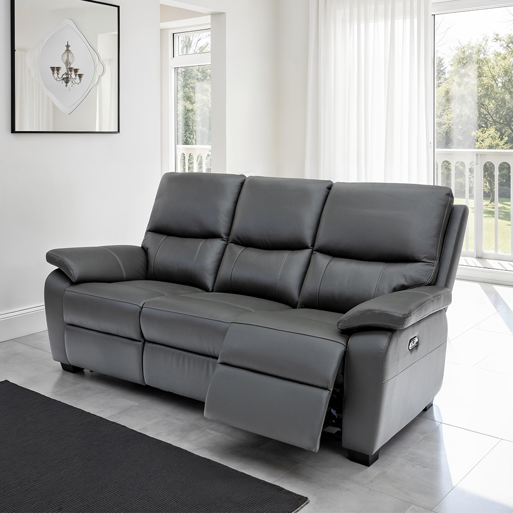 Cortina Leather Electric Recliner 3 Seater Sofa in Charcoal