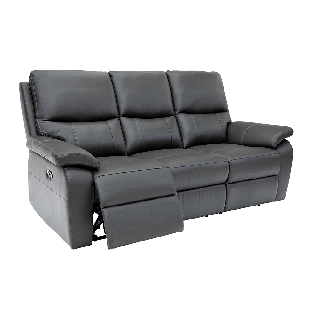 Cortina Leather Electric Recliner 3 Seater Sofa in Charcoal