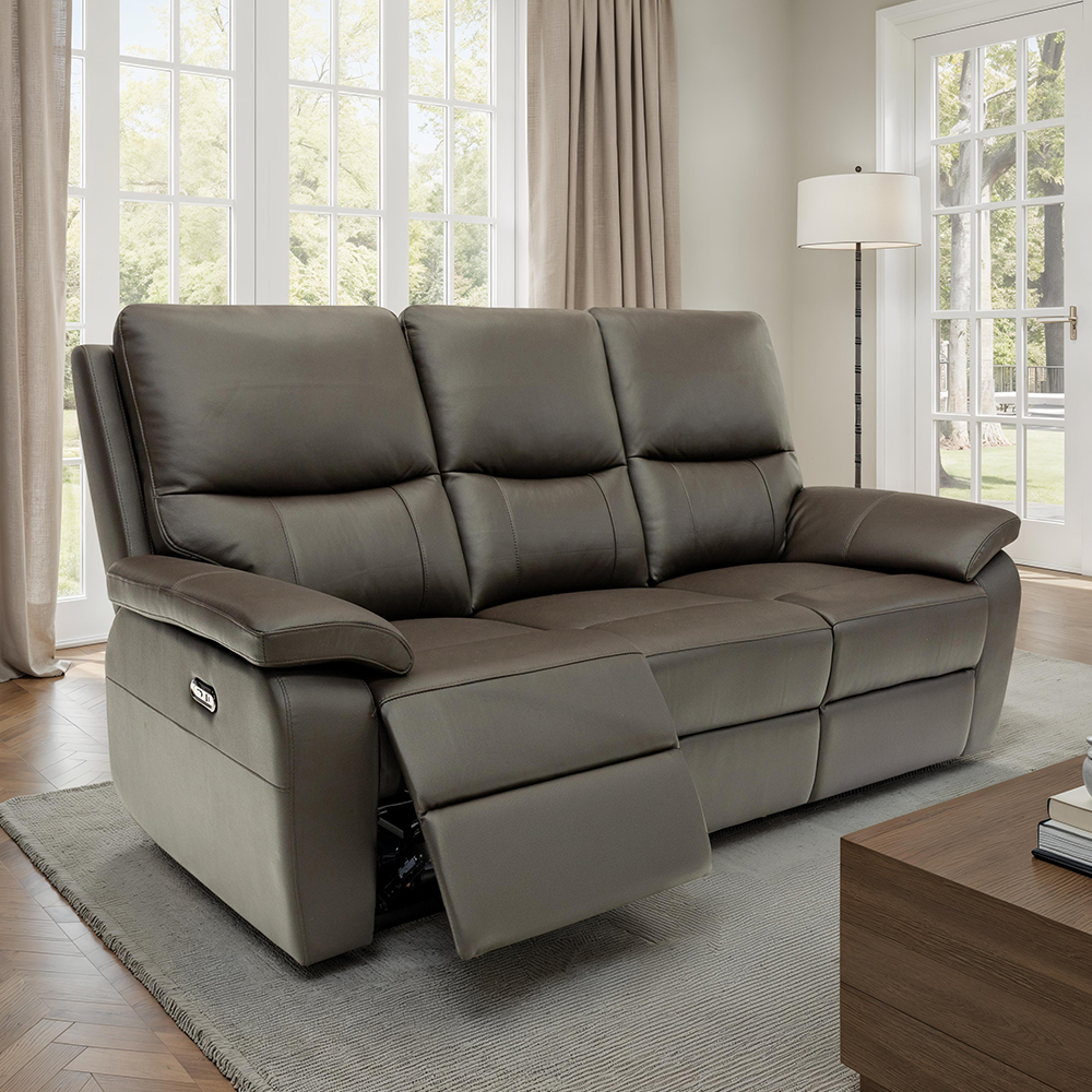 Cortina Leather Electric Recliner 3 Seater Sofa in Chocolate
