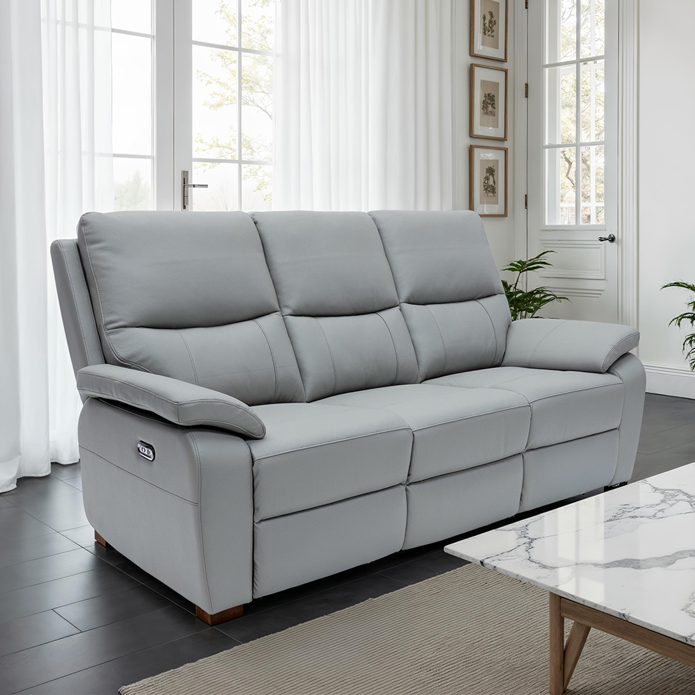 Cortina Leather Electric Recliner 3 Seater Sofa in Grey