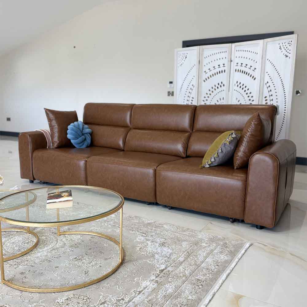 Cortland Leather 3 Seater Electric Sofa in Brown