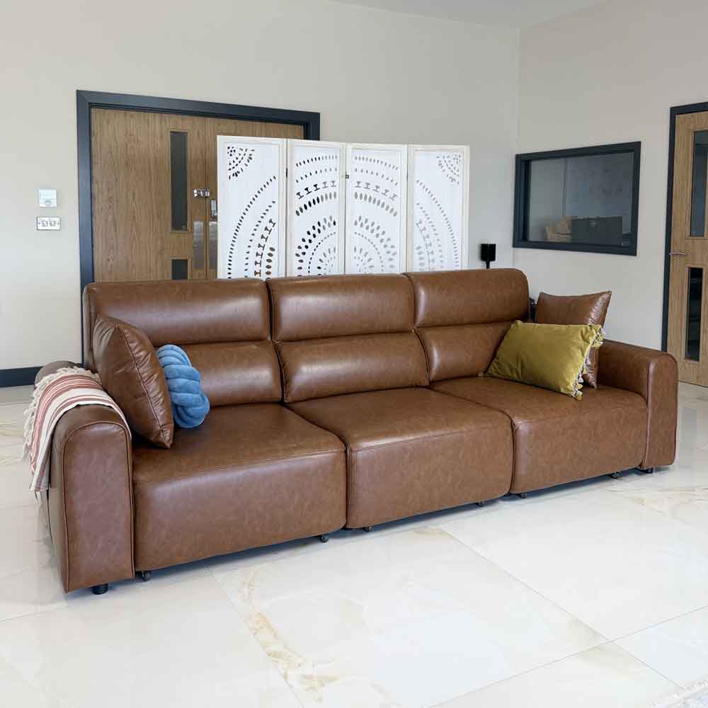 Cortland Leather 3 Seater Electric Sofa in Brown