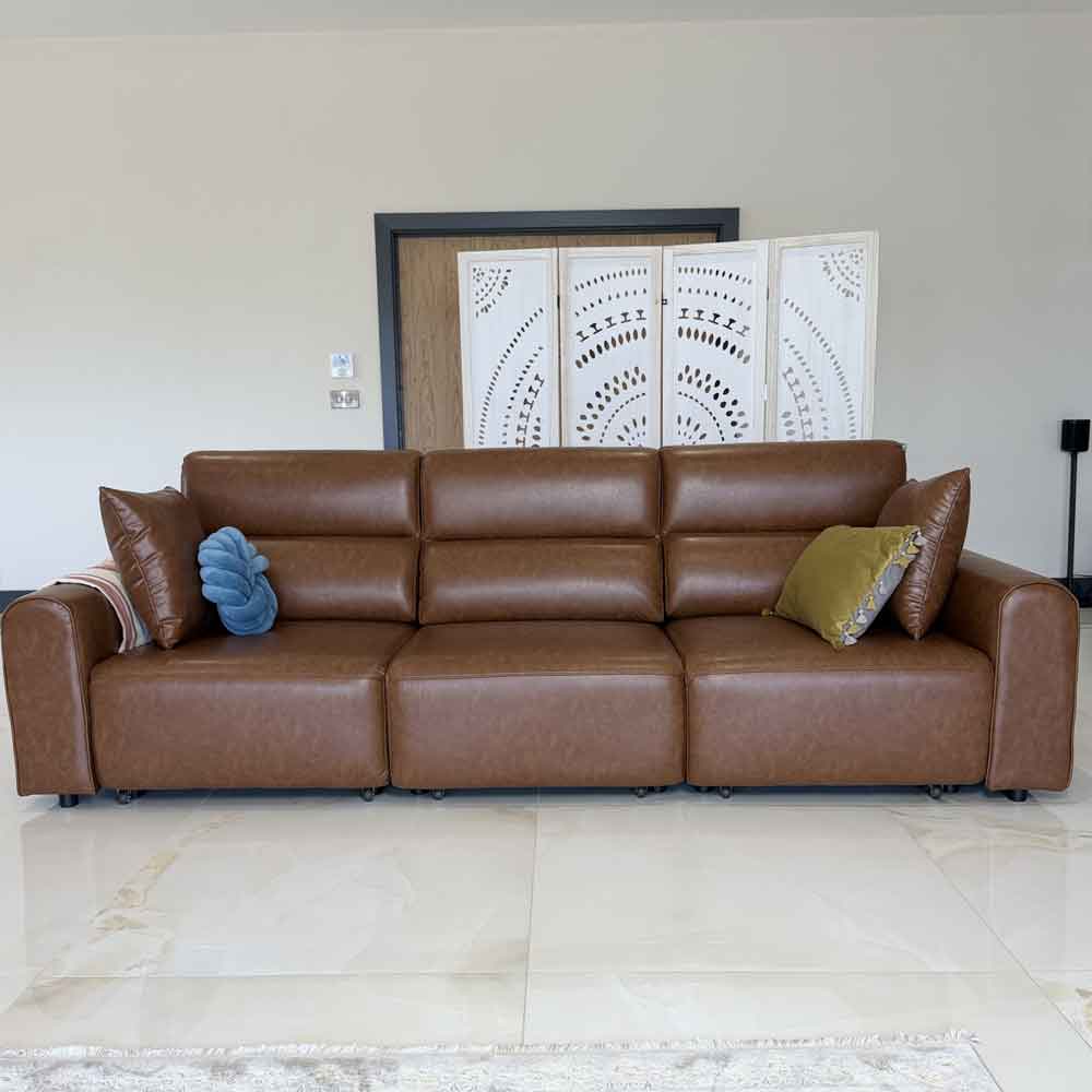 Cortland Leather 3 Seater Electric Sofa in Brown