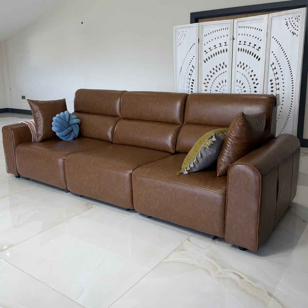 Cortland Leather 3 Seater Electric Sofa in Brown