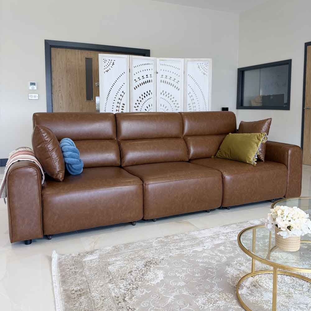 Cortland Leather 3 Seater Electric Sofa in Brown
