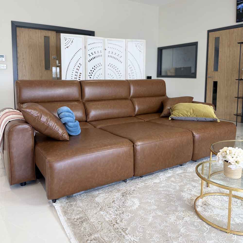 Cortland Leather 3 Seater Electric Sofa in Brown