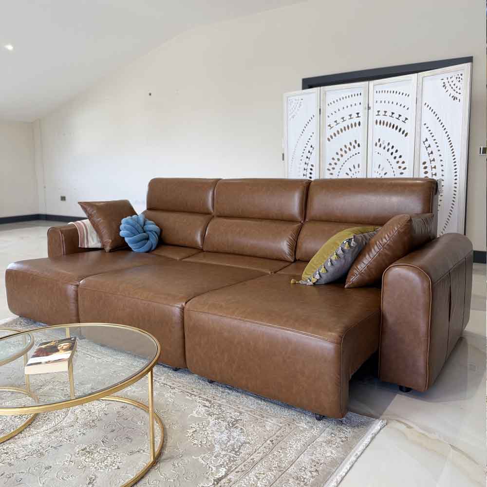 Cortland Leather 3 Seater Electric Sofa in Brown