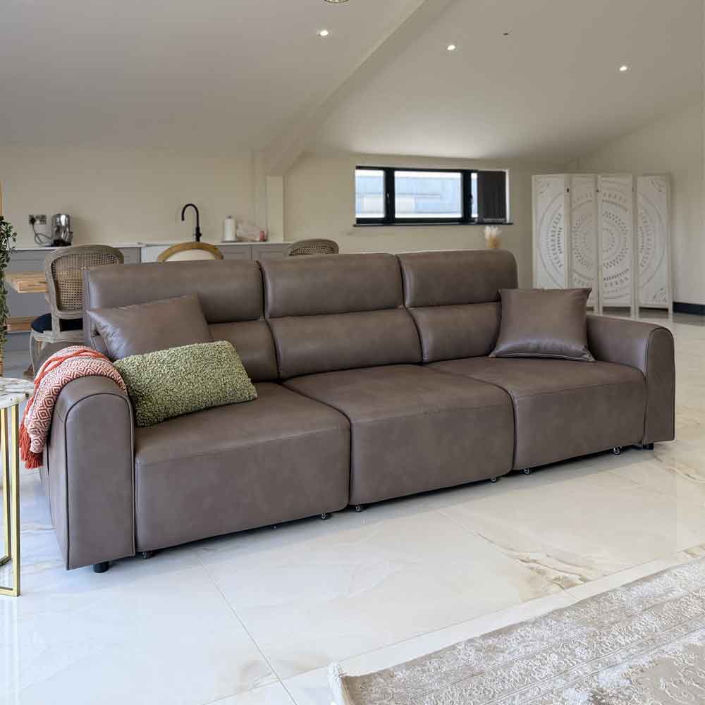 Cortland Leather 3 Seater Electric Sofa in Coffee