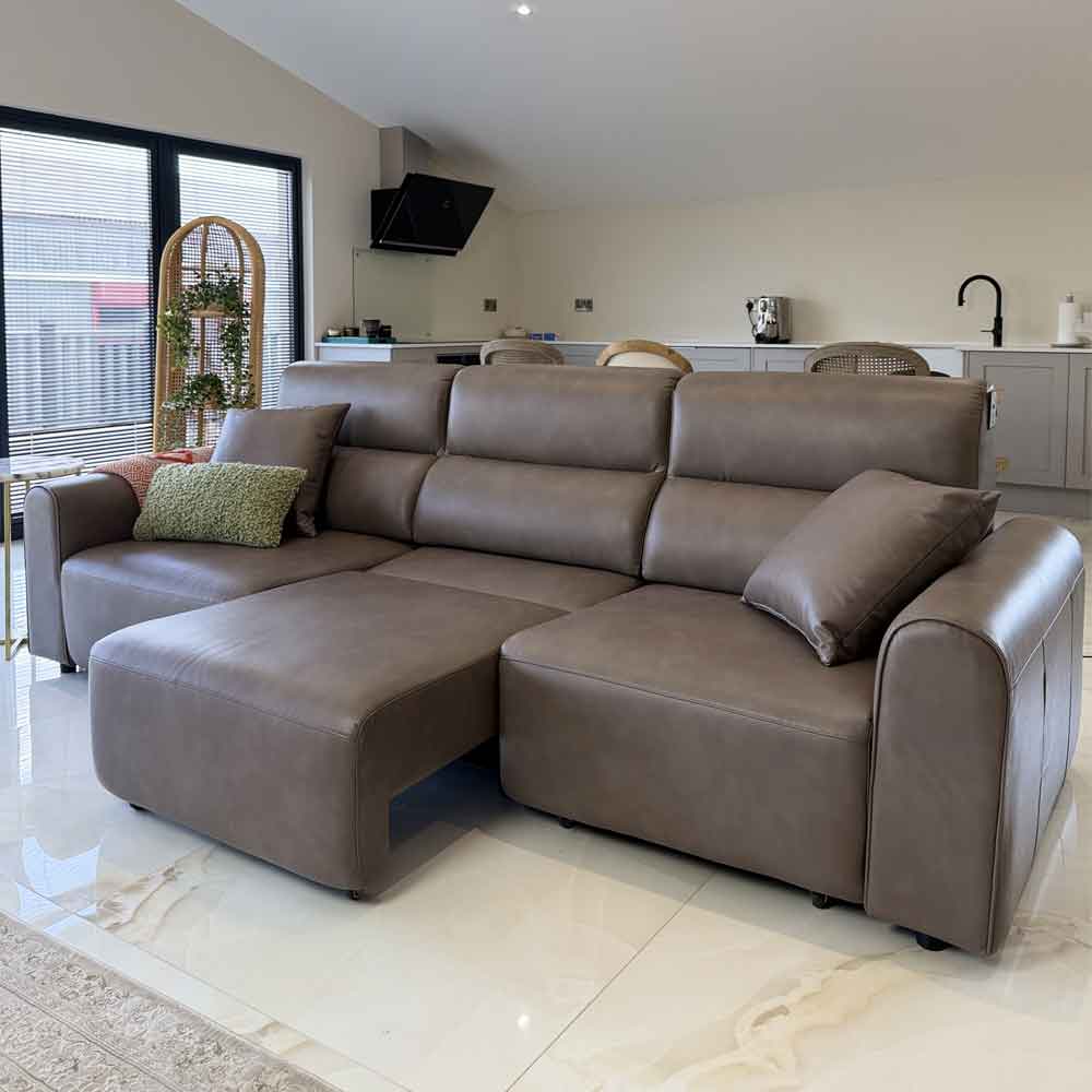 Cortland Leather 3 Seater Electric Sofa in Coffee